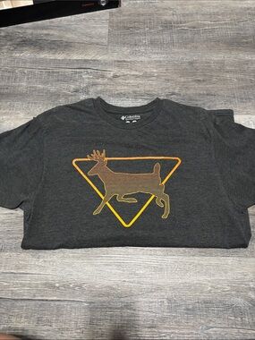 Columbia Dark Gray Tee with Yellow-Orange Deer Graphic
